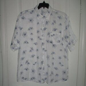 Peter Millar Mens S/S White Linen Casual Hawaiian Resortwear Shirt - Size XL